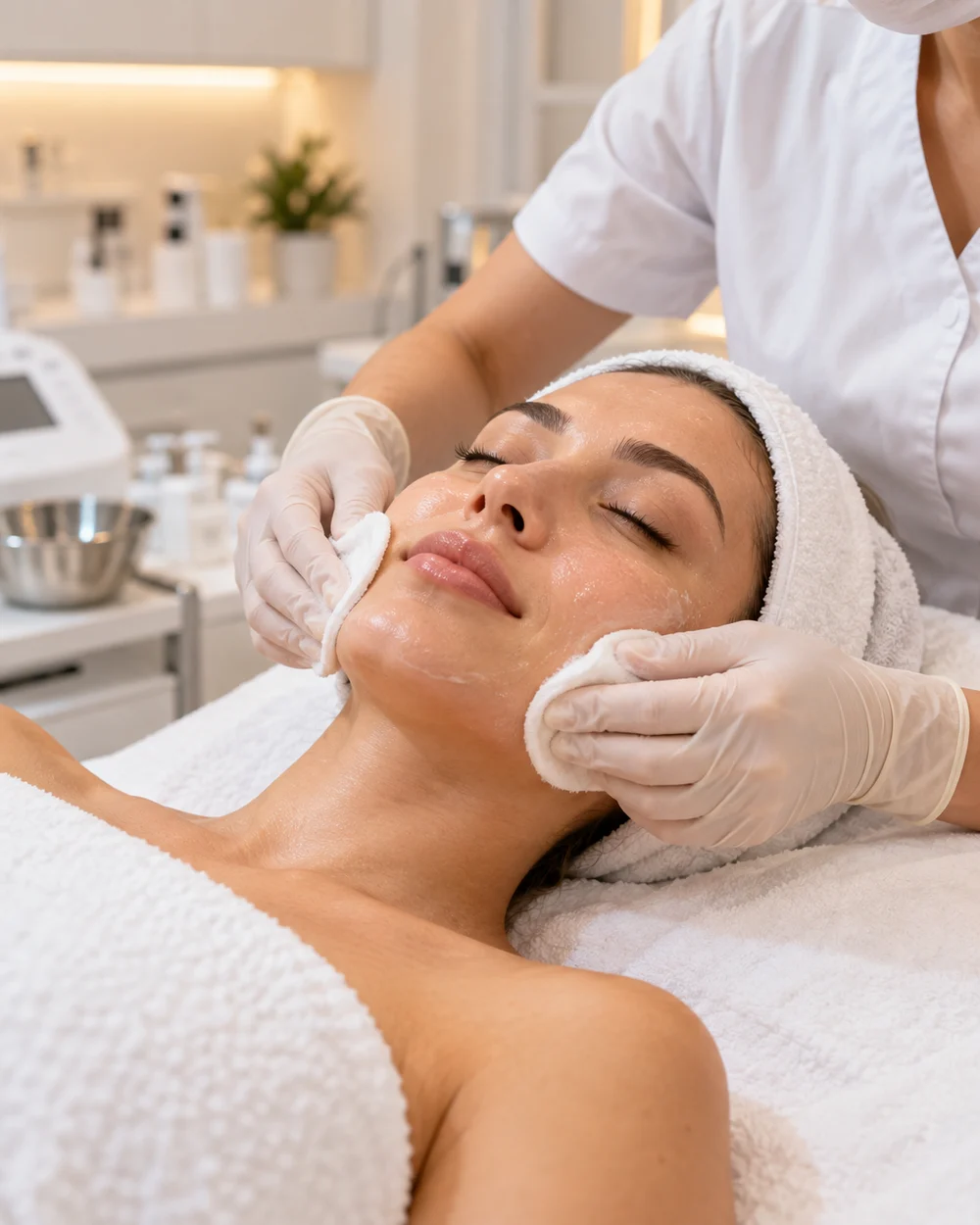 Limpeza de pele facial realizada em clínica estética